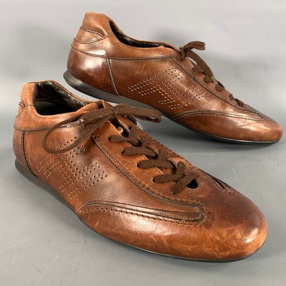 Hogan Other - HOGAN Size 11 Brown Distressed Leather Soccer Sneakers